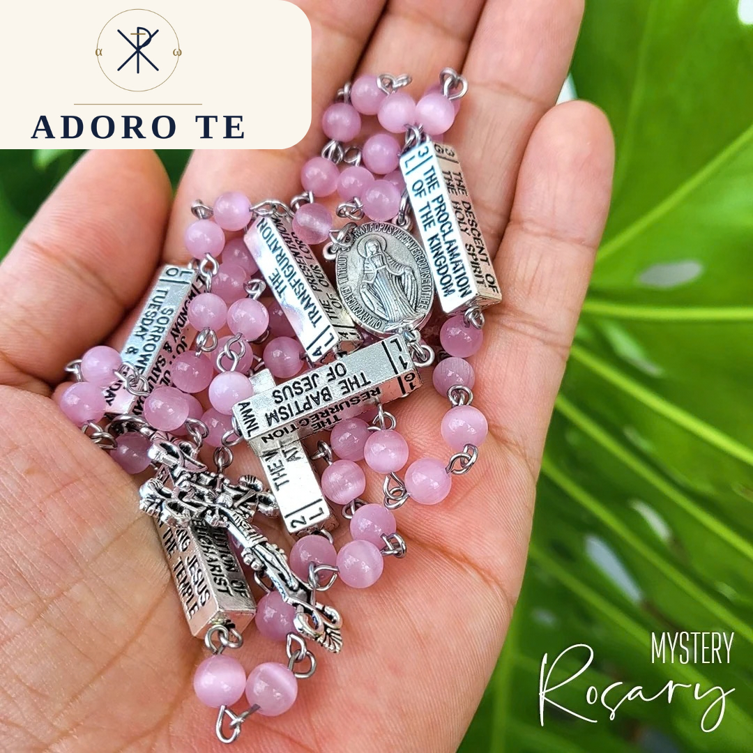 Cat's Eye Pink Mystery Rosary