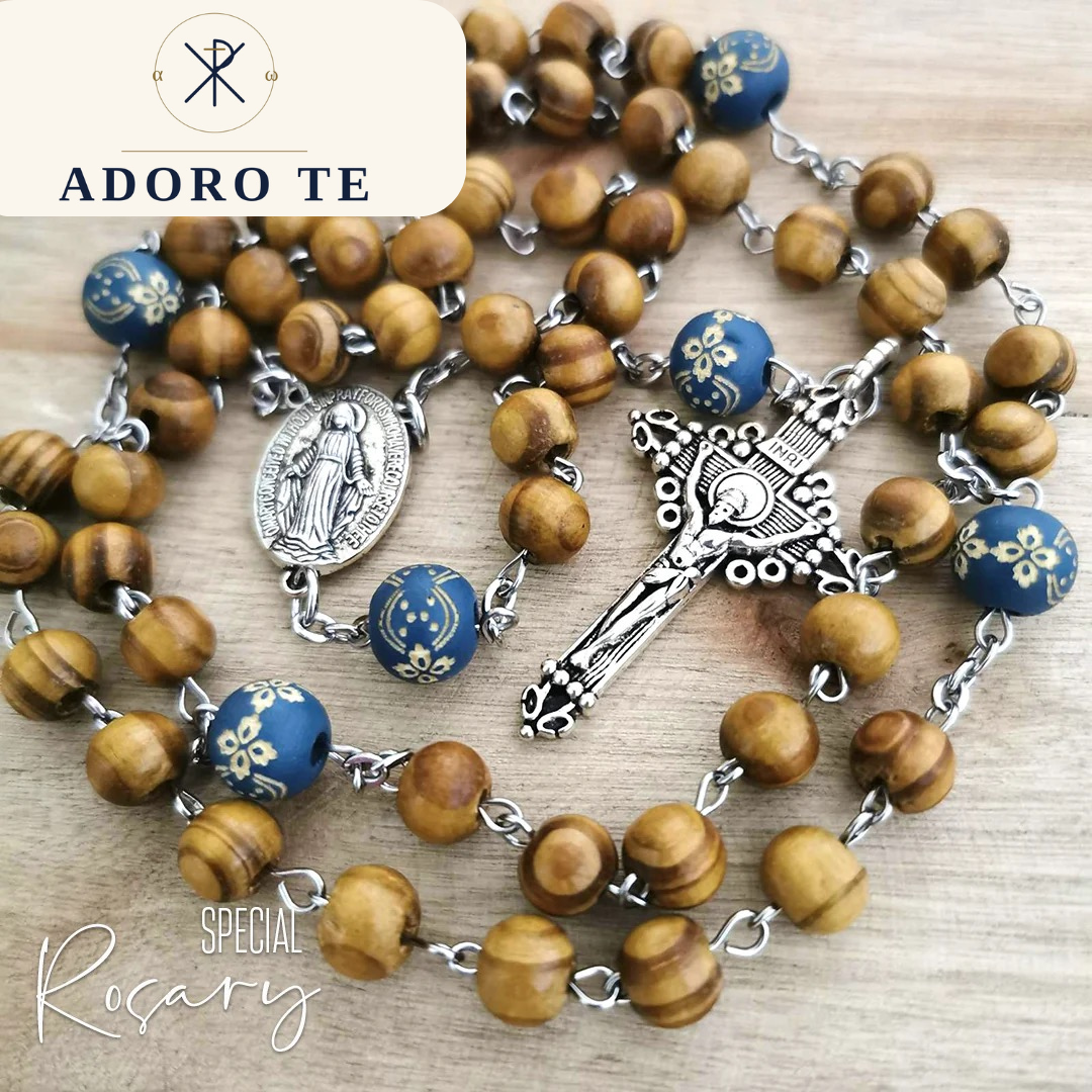 Wood With Blue Classic Rosary
