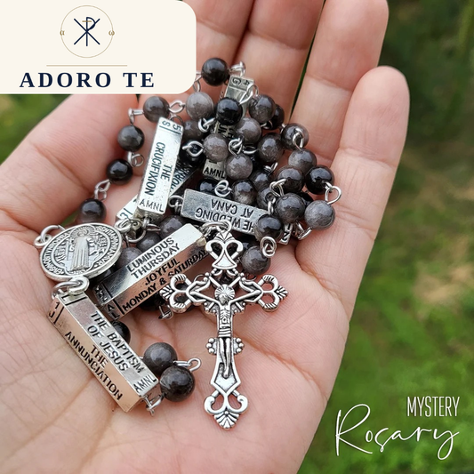 Silver Sheen Obsidian Mystery Rosary
