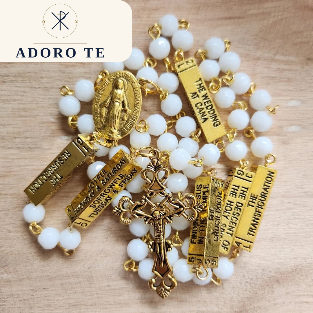 White Ceramic Mystery Rosary