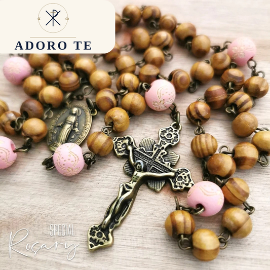Wood and Pink Classic Rosary